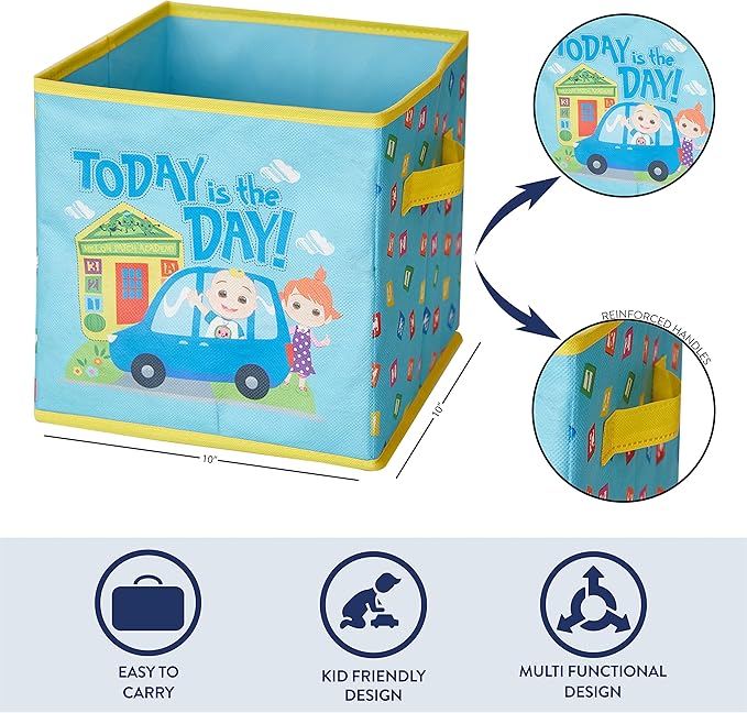 Idea Nuova Cocomelon Set of Two Spacious Collapsible Storage Cubes, 10"x10"