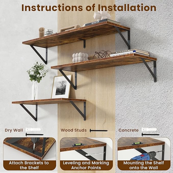 Floating Shelves for Wall Decor,24" Wx8 D Wall Mount Floating Bookshelf Set of 2,Hanging Storage Shelf with Sturdy Metal Brac