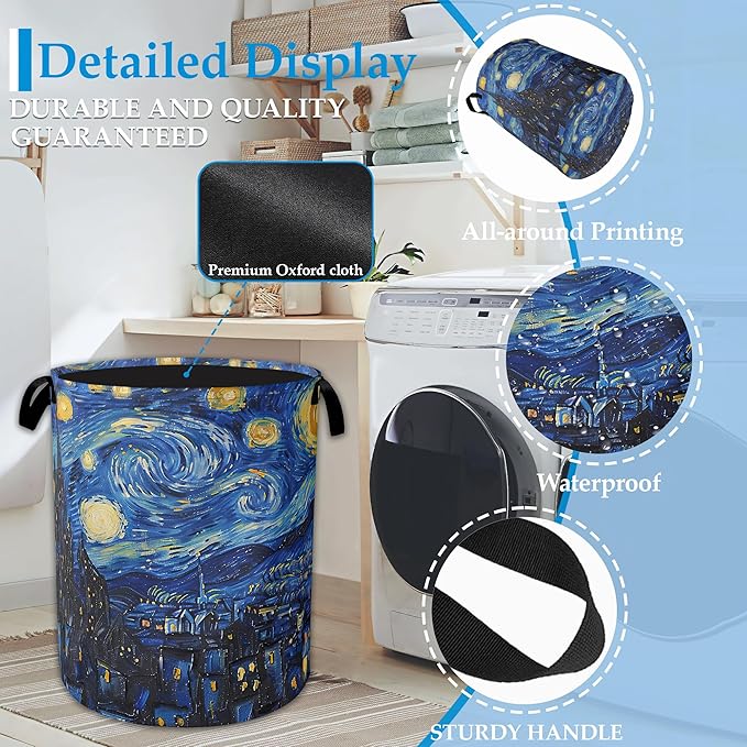 Starry Night Large Storage Basket Collapsible Laundry Basket Oxford Storage Bin for Toy Bins Gift Baskets Bedroom Clothes Chi