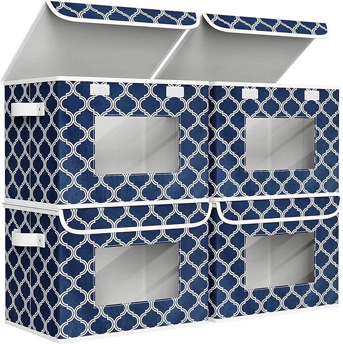Univivi Fabric Foldable Storage Boxes [4-Pack] Large Collapsible Stackable Storage Bins with Lids, Closet Organizers and Stor