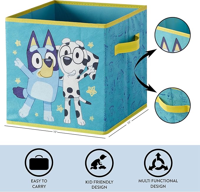 Bluey Set of 2 Collapsible Storage Cubes,10"x10"x10" Fabric Bins for Kids, Spacious Foldable Toy Organizer Boxes for Bedroom,