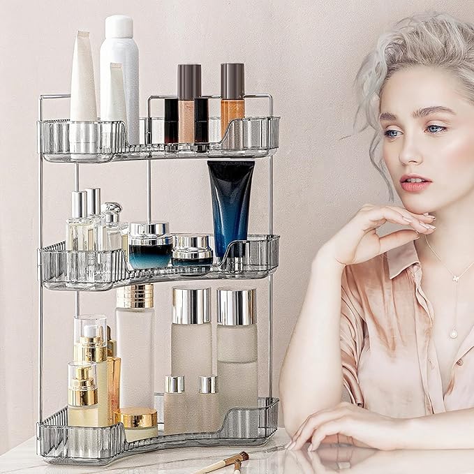 INVSSENE Corner Bathroom Countertop Organizer, Vanity Organizer Trays for Counter, Makeup Organizers, Perfume Tray, Skincare 
