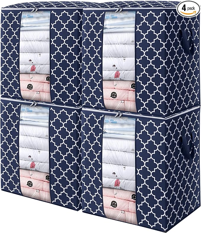 WISELIFE Storage Bags 4 Pack/100L Large Blanket Clothes Organization and Storage Containers for Comforters,Bedding, Foldable 