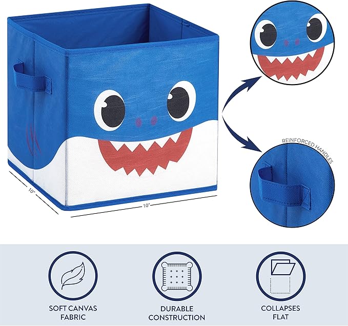 Idea Nuova Baby Shark Collapsible Storage Cubes, Set of 2, 10"x10",Baby Shark Blue/Yellow