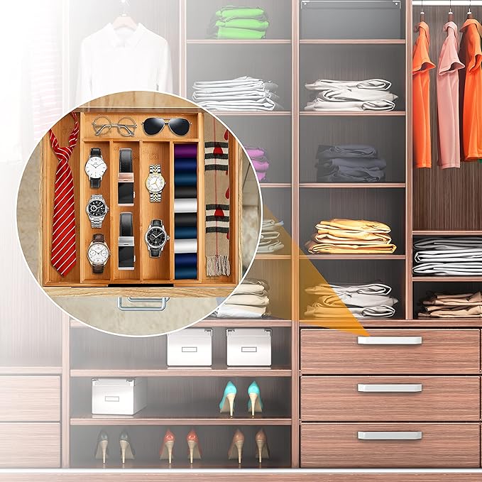 Bellsal Silverware Organizer Kitchen Drawer Organizer Expandable Bamboo Utensil Holder Cutlery Tray for Kitchen Utensil and F