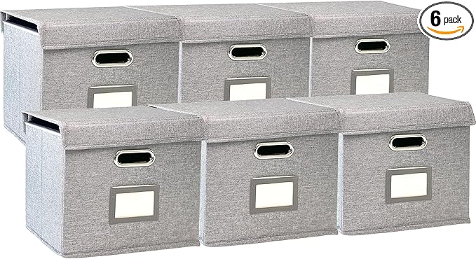 Letter Size File Organizer Box with Lid – Durable Oxford Fabric Document Storage Box, Sturdy Cardboard Support, Portable Offi