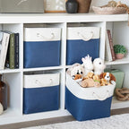 OrganiHaus 12x12 Cube Storage Bins 4 Pack, Foldable Cube Storage Organizer w/ Rope Handles, Collapsible Fabric Bins for Toys,