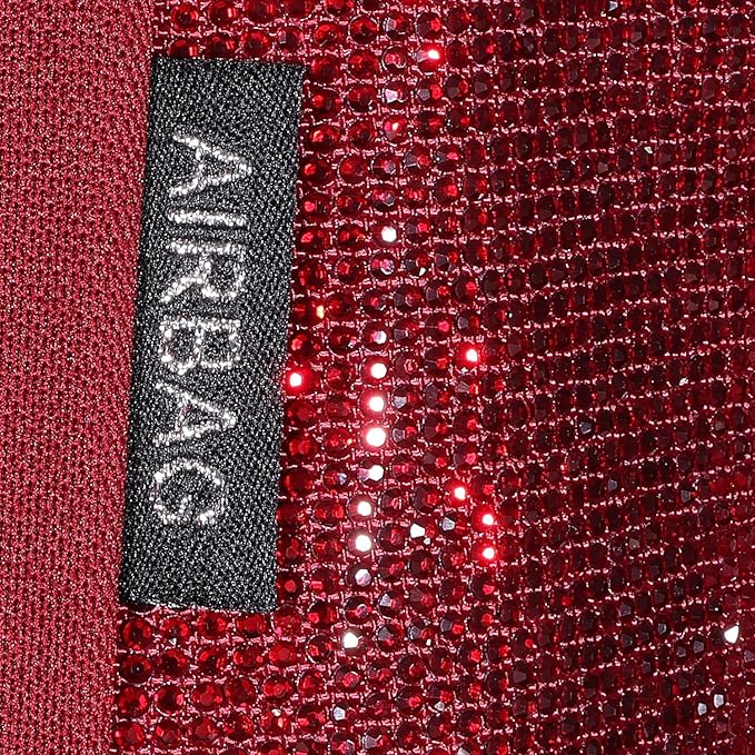 CAR PASS Bling Diamond Burgundy Leather Car Seat Covers Full Sets Interior Sets, Waterproof Shining Glitter Sparkly Crystal U