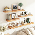 RICHFOCUS Elm Floating Shelves for Wall - 55" W x 9.3" D Rustic Solid Wood Shelves with Invisible Bracket, Wall-Mounted for L