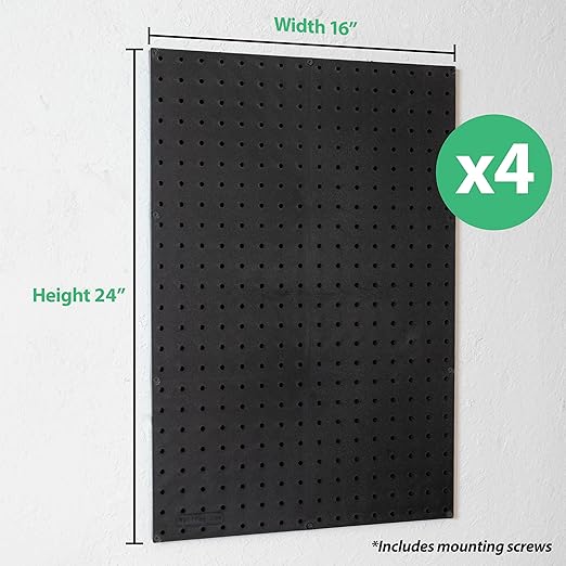 WallPeg Pegboard Kit - 4 Each 24"x16" Peg Board Panels - Made in USA - Mounted Size is 64" x 24" Pegboards Wall Organizer for