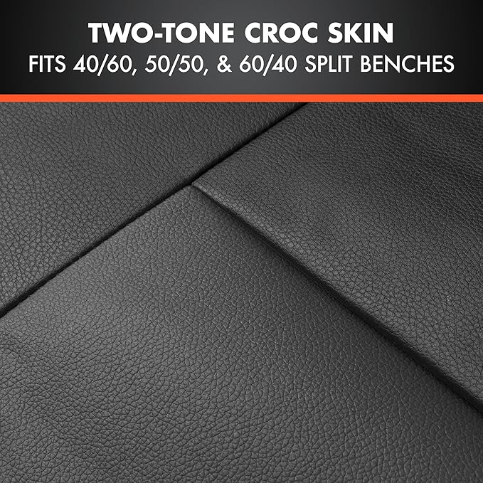 BDk Faux Leather Car Seat Cover Full Set - Front & Rear Split Bench Black Seat Covers For SUV & Truck Seat Covers, Airbag Com