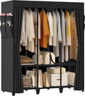 Wardrobe Closet, Quick and Easy Assembly, Black Large Capacity Portable Closet with 3 Hanging Rods 6 Storage Shelves and 8 Si