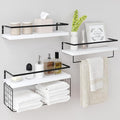 White Wood Floating Shelves Wall Mounted - 3+1 Tier Rustic Bathroom Wall Shelves Over Toilet with Wire Storage Basket & Towel