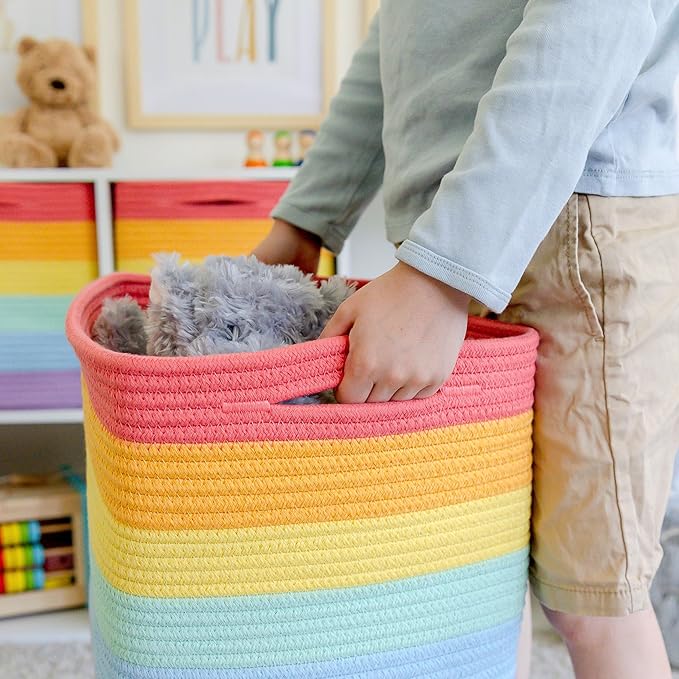 NaturalCozy Storage Cubes 11 Inch Cotton Rope Woven Baskets for Organizing, 3-Pack | Cube Storage Bin | Square Storage Basket