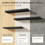 40 Inch Floating Shelves | 6.5 Inch Deep Black Floating Shelves Set of 2 | 40" W x 6.5" D Rustic Black Wood Wall Shelves with