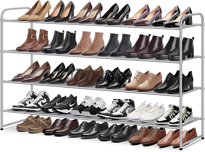 MISSLO 4 Tier Long Shoe Organizer for Closet Shoe Rack for Bedroom Closet Floor Shoe Shelf for Entryway Storage Stackable Wid