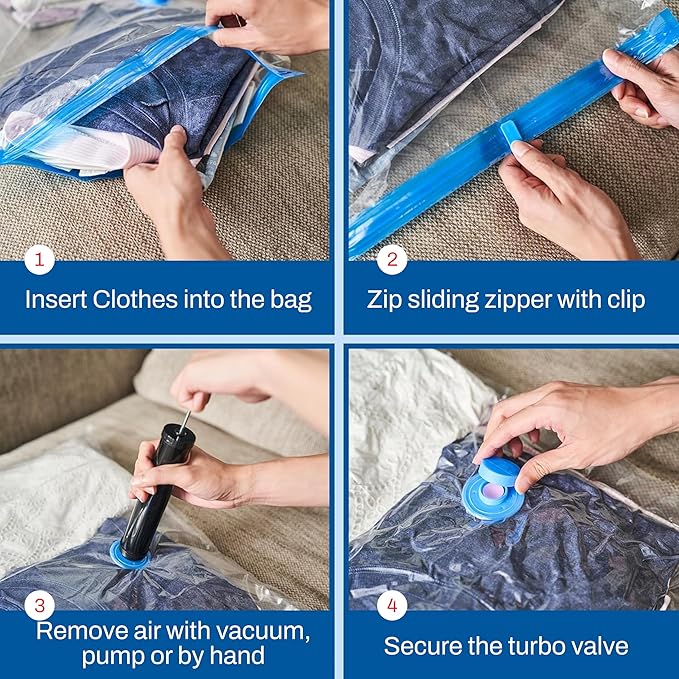 10-Pack Variety Vacuum Storage Bags for Comforters, Blankets & Clothes – Vacuum Sealed Compression Bags with Hand Pump – Spac