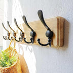 Dseap Coat Rack Wall Mount - Heavy-Duty Robust Rustic Wooden Wall Coat Hanger Hook Rail with 5 Triple Hooks for Winter Coats 