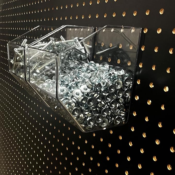 Clear Acrylic Pegboard Bins, 4-Pack, Snap-On Storage Cups for Standard Pegboard, Garage Workbench Organizer for Screws, Nails