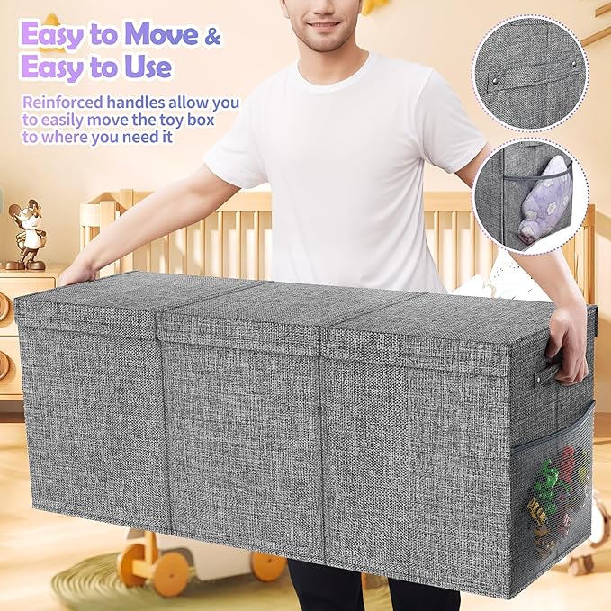 Mabahoo Extra Large Toy Box Chest with Lids, Collapsible Sturdy Kids Toy Storage Organizer Boxes for Boys Girls, 40"x14"x16",
