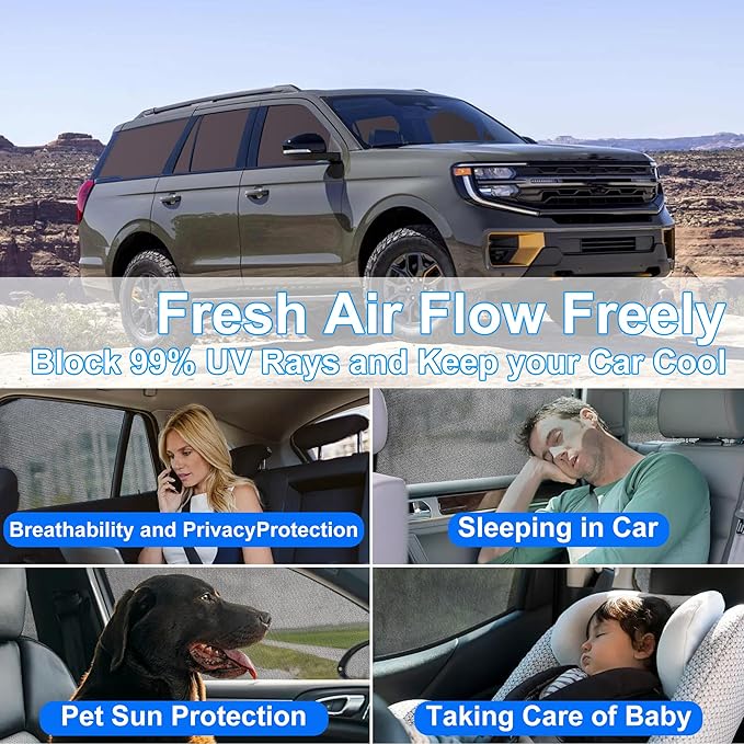 Front Side Half Window Shade Foldable Custom Fit for Ford Expedition SUV 2020-2025 Car Window Shades for Side Window Sun Shade UV Protection Heat Insulation for Camping Sleeping 6PCS