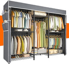 Raybee Clothes Rack with Cover,Clothing Racks for Hanging Clothes Heavy Duty,Portable Closet with Shelves,Adjustable,Loads 90