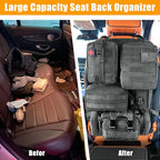 6 Pack Tactical MOLLE Car Seat Back Organizer - Universal Vehicle Storage Bag with 5 Detachable MOLLE Pouches, US Flag Patch & Keychain, Fits Jeep, Truck, SUV, Car (Black)