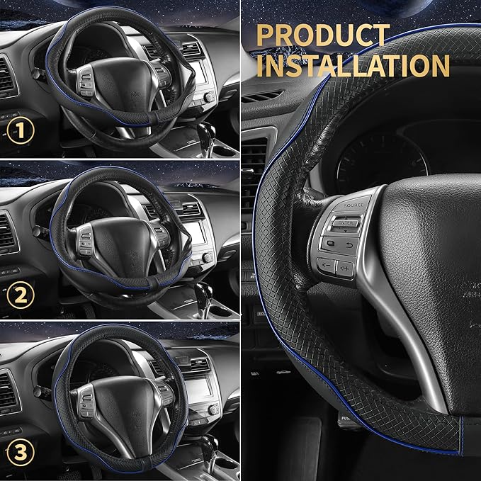 Steering Wheel Cover,Anti-Slip, Safety,Soft,Breathable,Heavy Duty,Thick,Full Surround, Sports Style,Universal Car Accessories