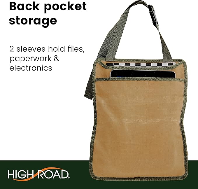 High Road Cotton Canvas Front Seat Organizer with Tablet and File Compartments, 9-pocket Car Office Passenger Seat Organizer