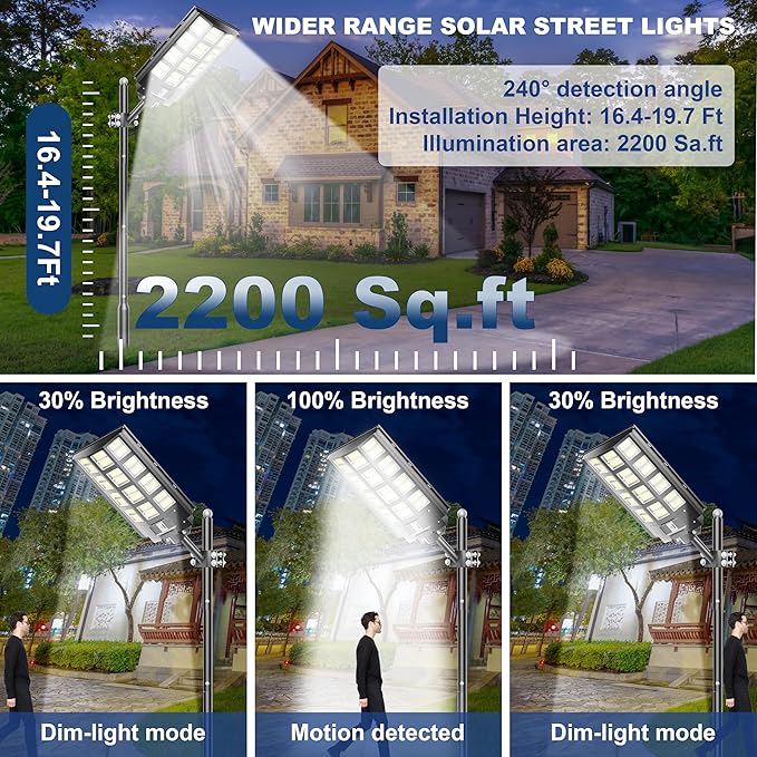 Loyoele 9000W Solar Street Lights Outdoor 240000 Lumens Solar Flood Light with Remote Control & Motion Sensor, Waterproof IP66 Dusk to Dawn Solar Power Lights for Garden,Yard, Path, Parking Lot 1-Pack