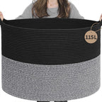 INDRESSME 115L Extra Large Cotton Rope Blanket Basket, Woven Basket for Toy Storage Organizer & Laundry Toy Box for Living Ro