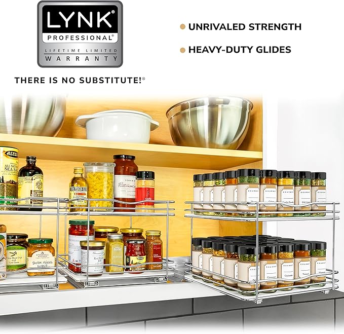 LYNK PROFESSIONAL® Pull Out Spice Organization for Cabinets - 10-3/8 inch Wide – Spice Rack for Inside Cabinets, Slide Out Sp