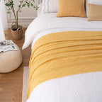 BATTILO HOME Mustard Throw Blanket with Fringe Geometric Bed Gold Yellow Throws Breathable Decorative Large Throw for Couch S
