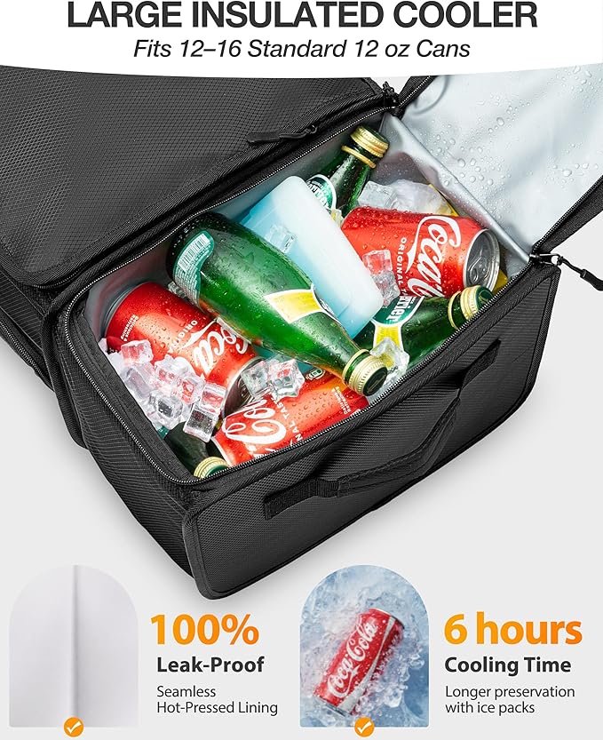 Golf Trunk Organizer with Built-in Hard Frame & Insulated Cooler Compartment, Ventilated Shoe Storage for 2 Pairs(Up to Mens U