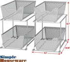 Simple Houseware Cabinet 2 Tier Perforated Basket Drawer, Silver - 2 Pack