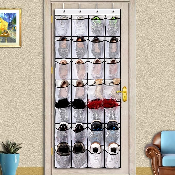 REGELETO 2 Pack 28 Pocket Over the Door Shoe Organizer, Hanging Shoe Rack for Door Large Capacity Shoe Organizer Holder with 