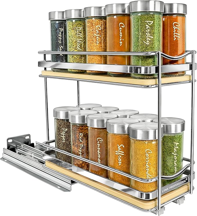 LYNK PROFESSIONAL® Élite™ Pull Out Spice Organization for Cabinets - 4-3/8 inch Wide – Spice Rack for Inside Cabinets – Wood/