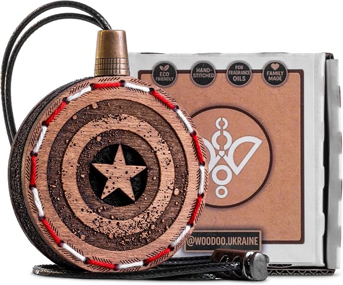 Wood Car Air Freshener — Captain Shield Handmade Unscented DIY Essential Oil Hanging Diffuser with Felt Insert — Add Your Own