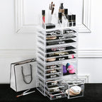 Ikee Design 5 Pcs Set Acrylic Makeup Organizer with 15 Drawers and Removable Top Lipstick Holders, Ideal for Make-up, Accesso