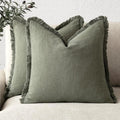 Foindtower Set of 2 Decorative Linen Fringe Throw Pillow Covers Cozy Boho Farmhouse Cushion Cover with Tassels Soft Accent Pi