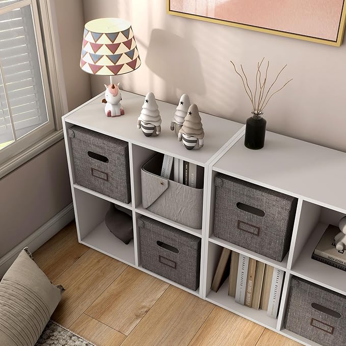 Homes: Inside + Out Apexa 4-Cube Storage Organizer Shelves, Stackable Wood Bookcase Fits Cubby Bins for Organization, Dorm Te