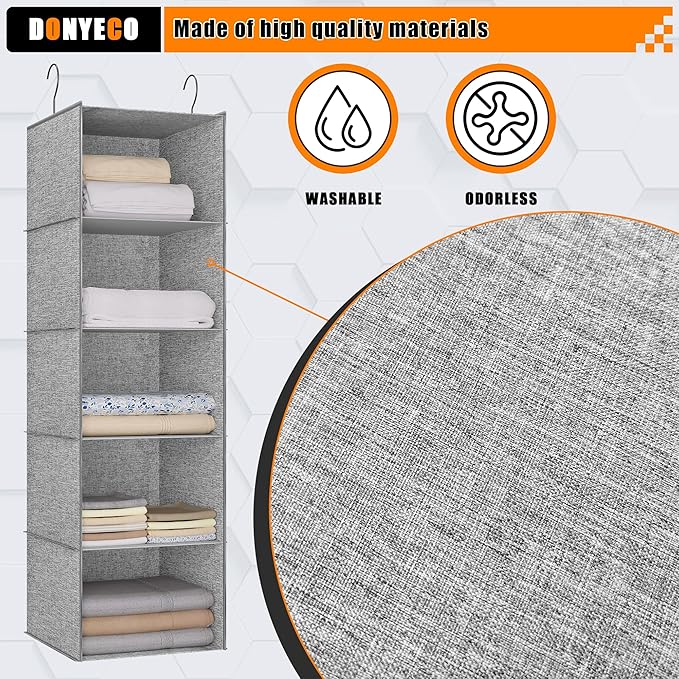 5-Shelf Hanging Storage Closet Organizer, Linen Rv Storage and Organization for Wardrobe, Inside, Camper Accessories, Nursery