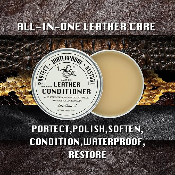 SALTY FISH All-Natural Leather Conditioner and Cleaner,Made with Mink Oil Beeswax,Protect Soften Waterproof Leather Furniture
