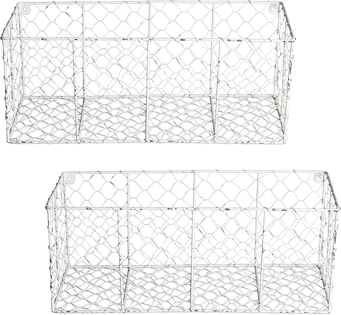 DII Chicken Wire Collection Farmhouse Vintage Wall Baskets, Medium Basket, White
