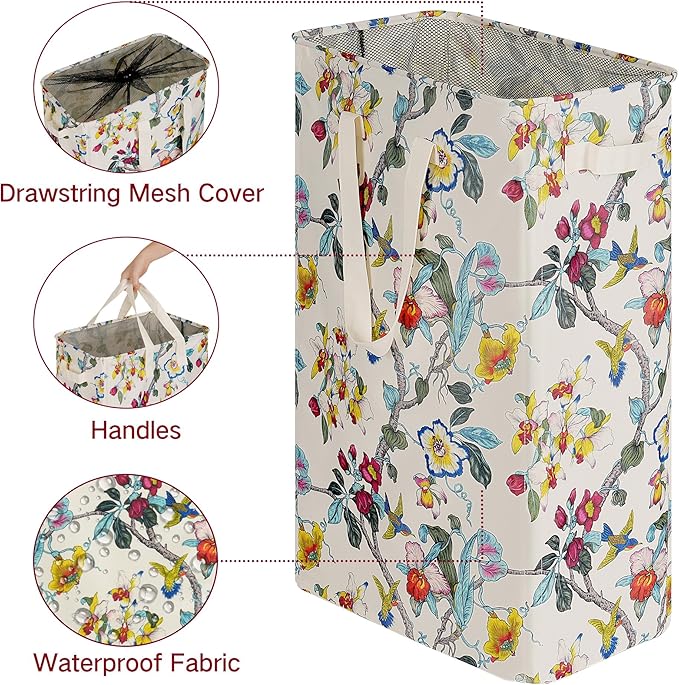 efluky Slim Laundry Basket, Narrow Laundry Hamper with Handles, Collapsible Dirty Clothes Hamper, Tall Laundry Bin for Laundr