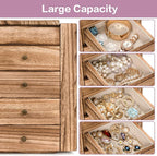 Meangood Jewelry Box Wood for Women, 5-Layer Large Organizer Box with Mirror & 4 Drawers for Rings, Earrings, Necklaces, Vint