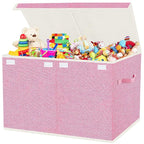 VERONLY Large Collapsible Toy Storage Box with Lid & Handles - Kids Organizer Chest for Toys, Clothes, Blankets (Pink, Nurser