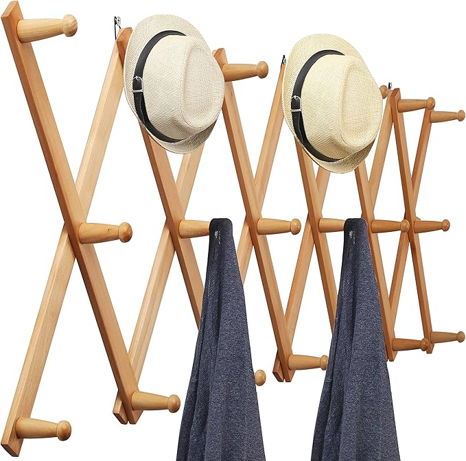 WEBI Accordion Wall Hanger,Expandable Wooden Coat Rack Wall Mounted,Accordion Hat Rack for Wall,Accordion Hook Rack for Hats,