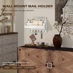 Rebee Vision Pine Wood Key Holder Wall Mount - Farmhouse 3-Tire Mail Holder for Wall with 6 Key Hooks for Home Decor- Multifu