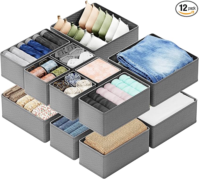 SpaceAid Drawer Organizer Clothes, 12 Pack Dresser Organizer Bins for Nursery, Closet Organization and Storage Dividers for C